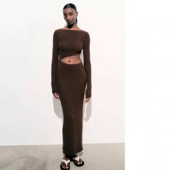 Zara LONG TEXTURED CUT OUT DRESS 5039/341